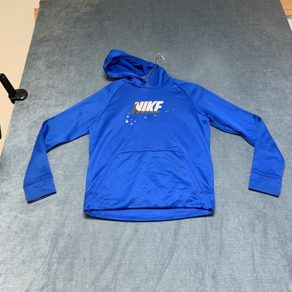 Nike Therma Fit Hoodie Boys L Royal Blue Fleece Lined Kangaroo Pockets Winter
